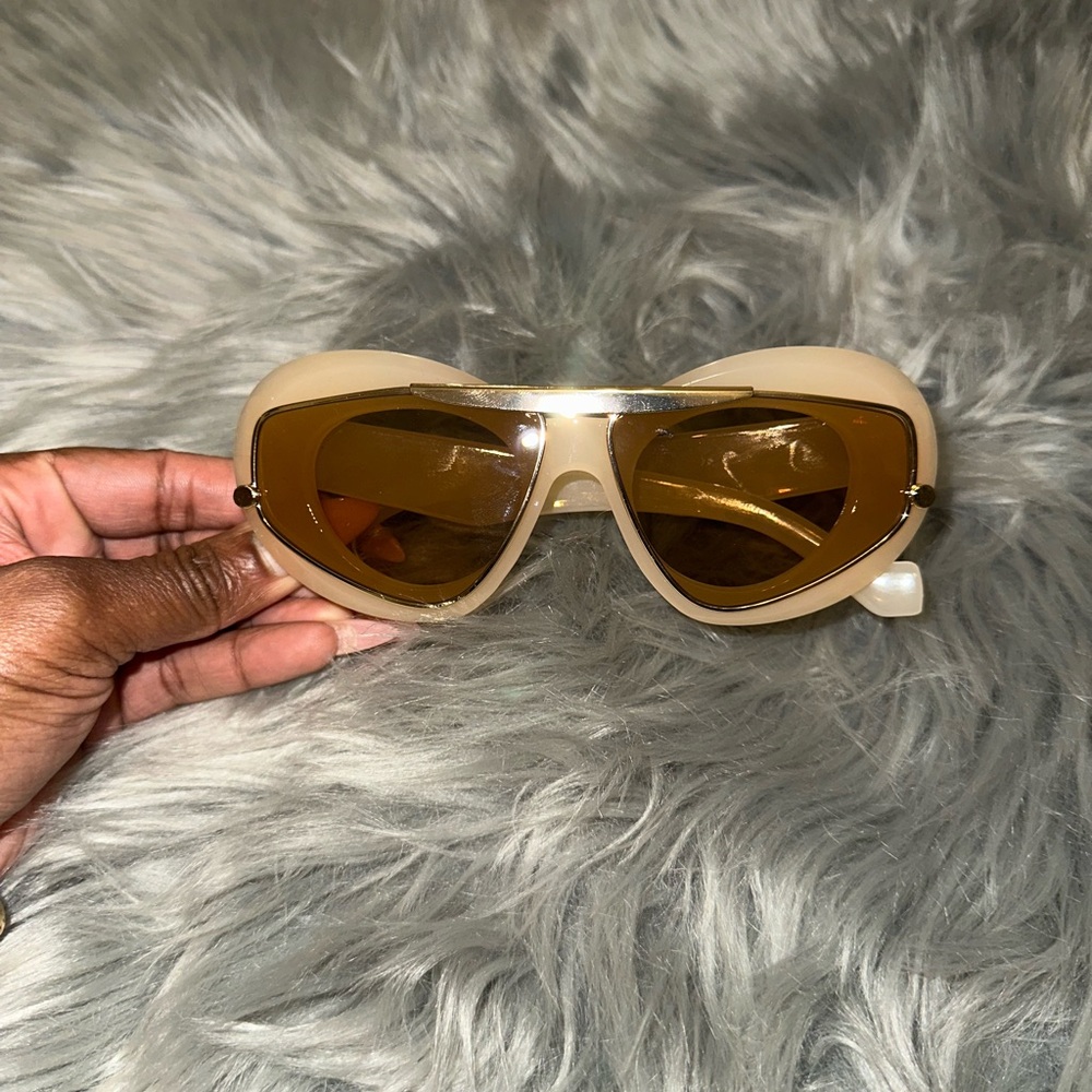 Sporty Cream and Brown Wraparound Sunglasses